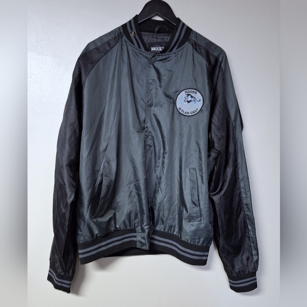 Brooklyn Standard Mens Colorblock Snap Button Varsity Bomber Windbreaker Jacket